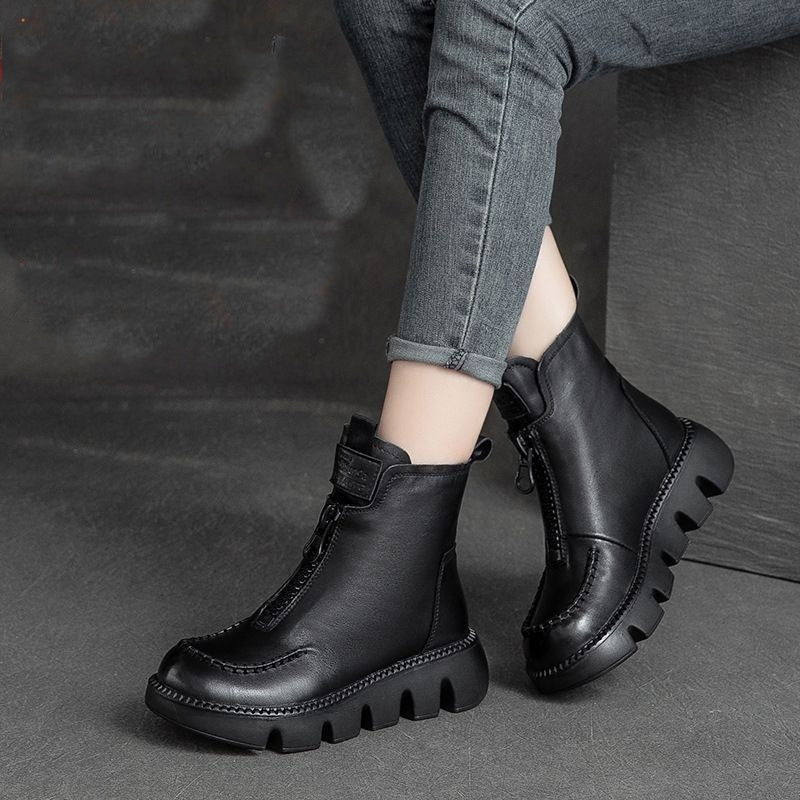 Bottes courtes rétro chaudes en cuir PU pour femme