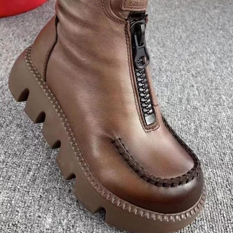 Bottes courtes rétro chaudes en cuir PU pour femme